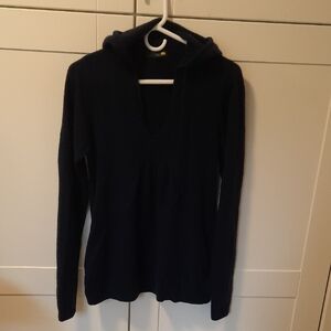 Large Navy Blue Hooded Cashmere Sweater Like New
